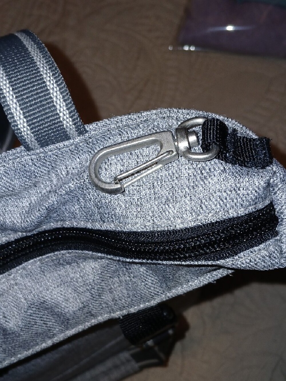 Pacsafe Heathered Gray Anti-Theft Messenger Tote with Striped Strap - Picture 9 of 11